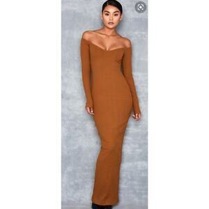 Mistress Rocks Off-the-Shoulder Rust Dress SZ XS